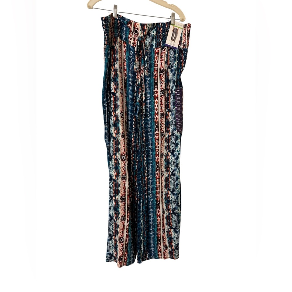 C. Wonder Blue and Red Patterned Wide Leg Pants